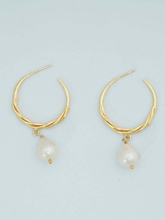 Single Pearl Hoop Earrings